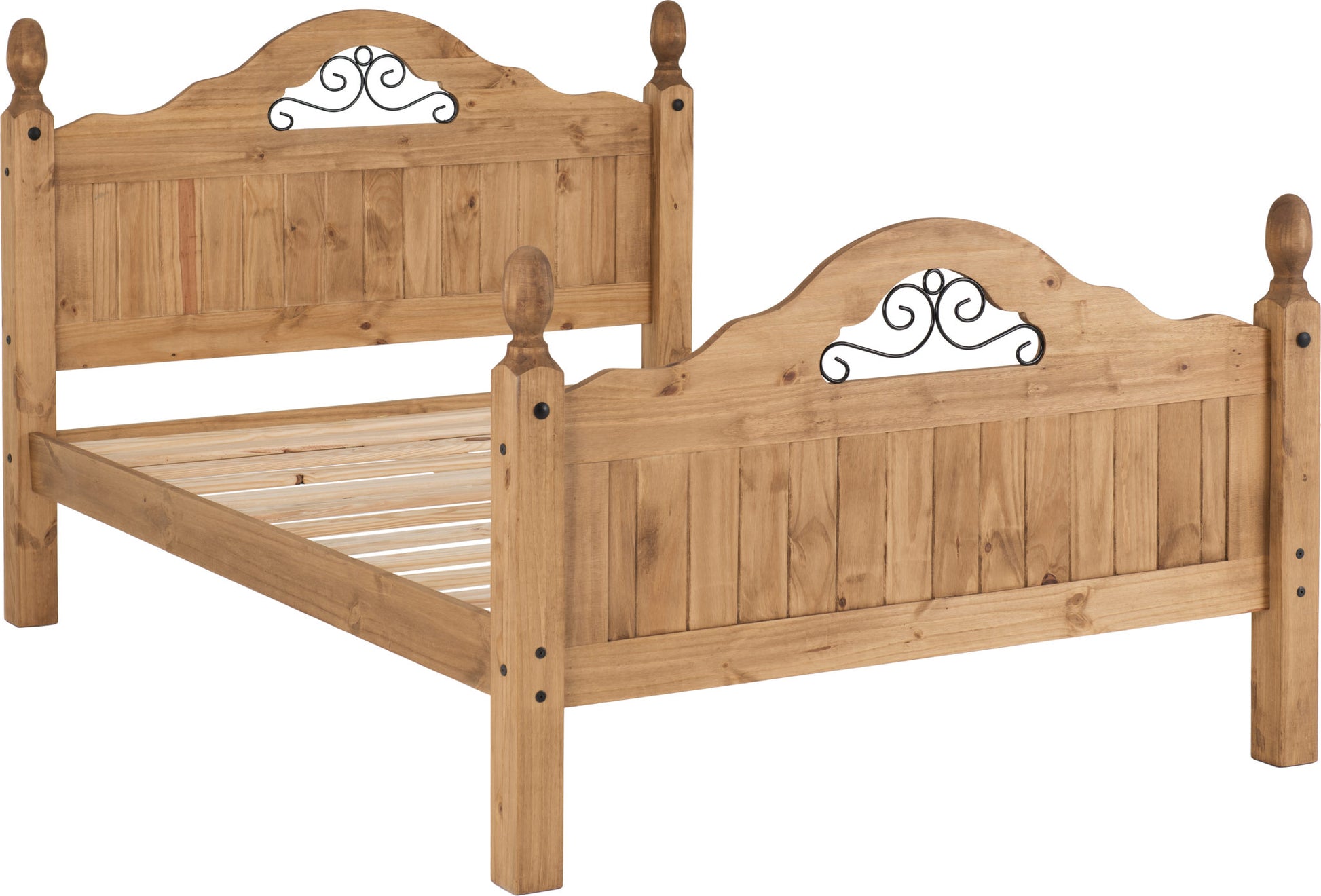 Corona Scroll 4'6"  Double Bed High Foot End- Distressed Waxed Pine