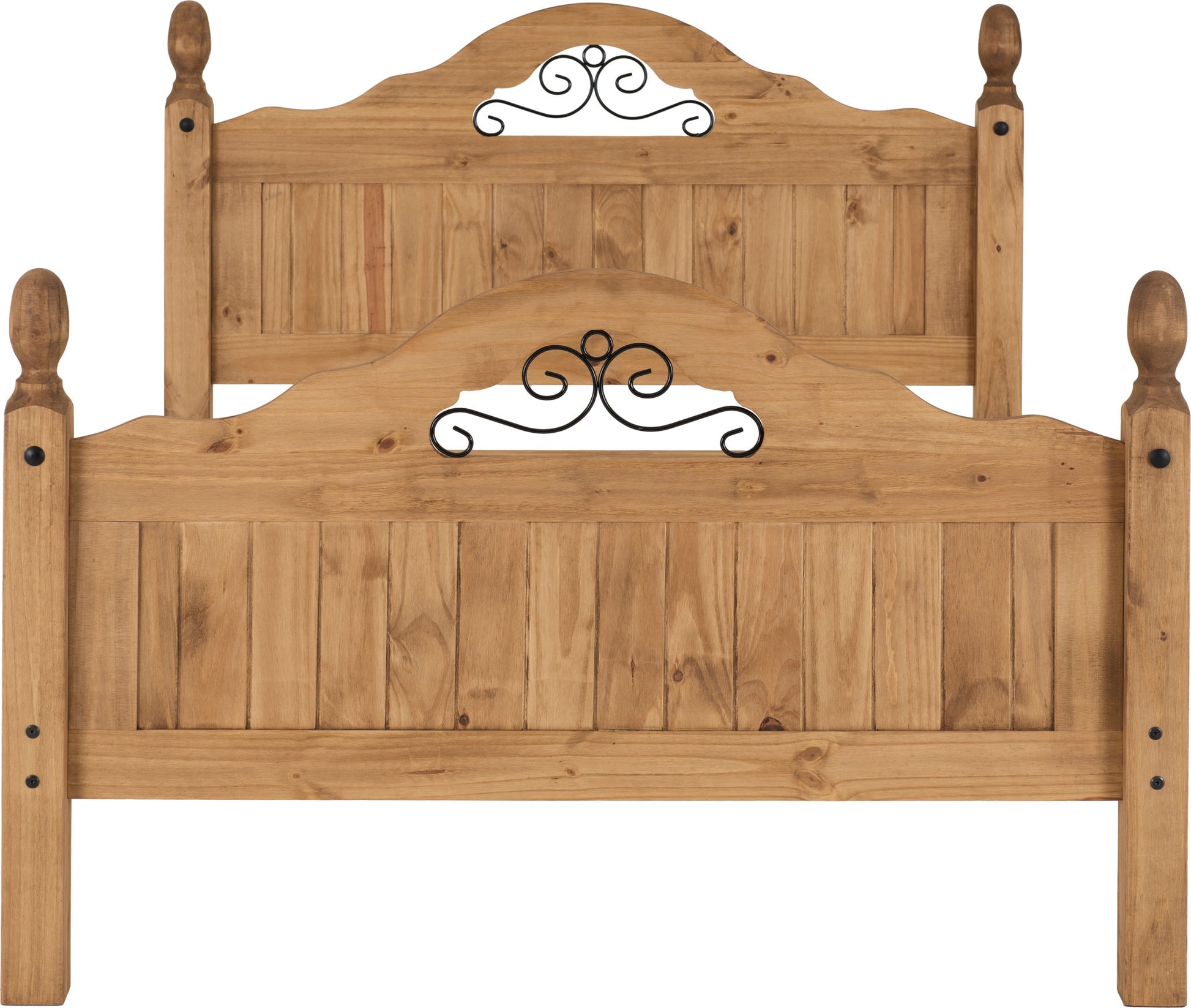 Corona Scroll 4'6"  Double Bed High Foot End- Distressed Waxed Pine