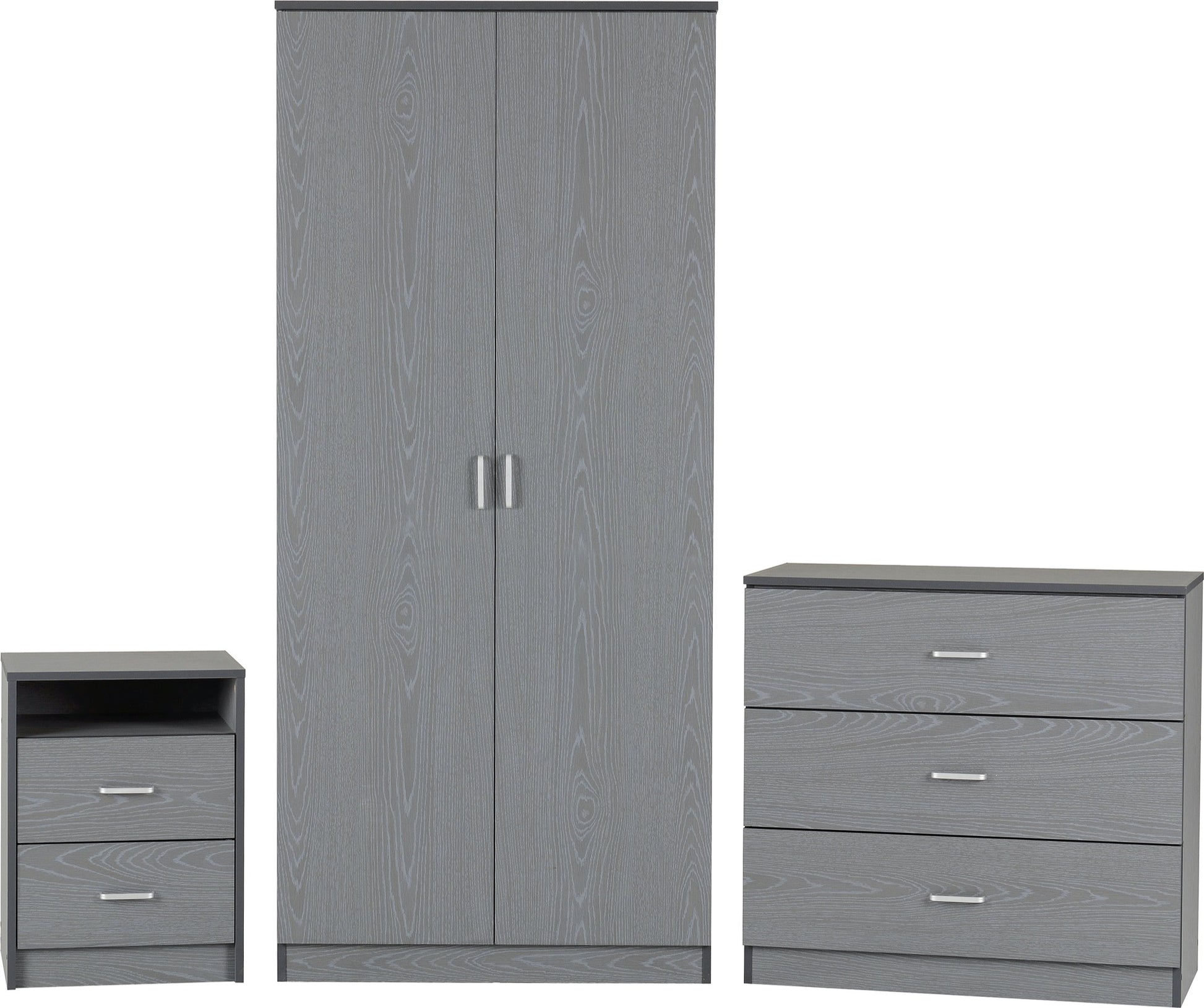 Felix Bedroom Set Grey  2 Door Wardrobe , Chest Of Drawer and Bedside Locker