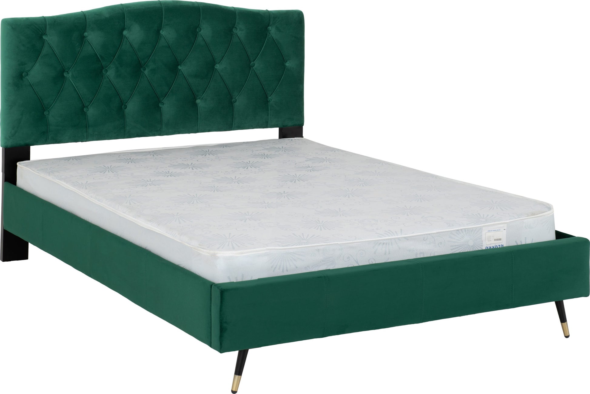 Freya 4'6" Double Bed - Green Velvet Fabric