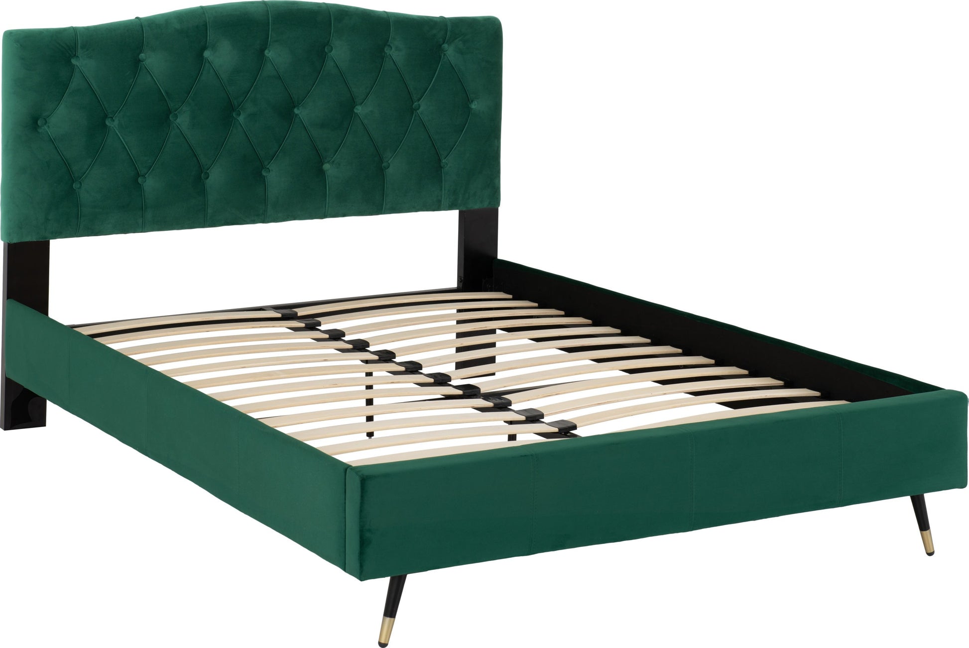 Freya 4'6" Double Bed - Green Velvet Fabric