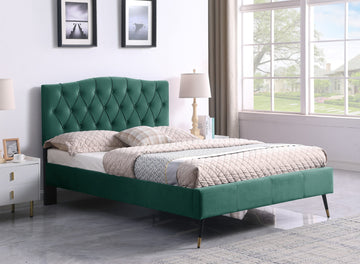 Freya 4'6" Double Bed - Green Velvet Fabric