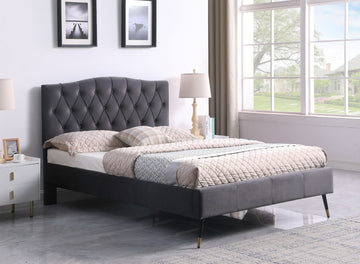 Freya 4'6" Double Bed - Grey Velvet Fabric