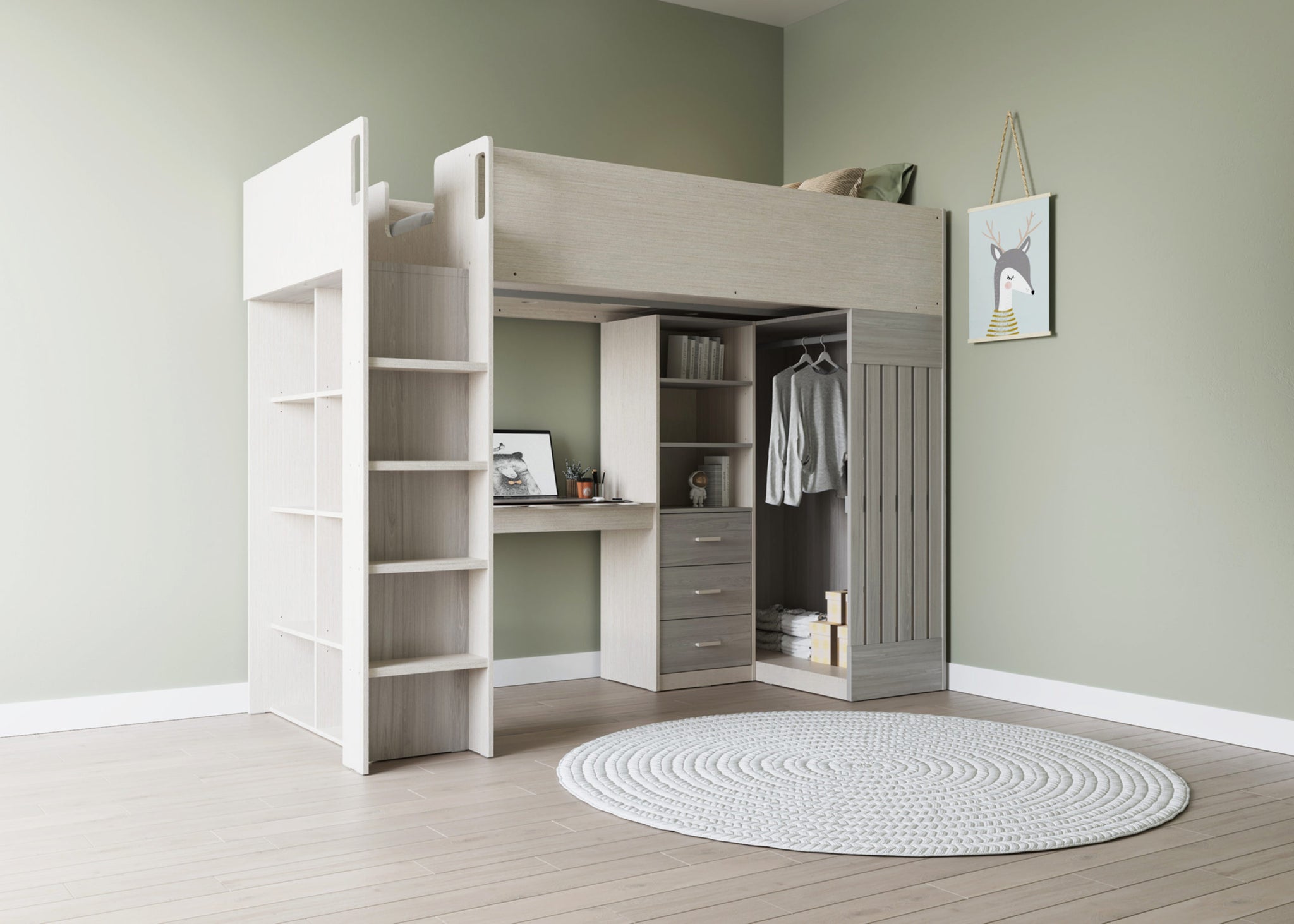 Jupiter High Sleeper Bed -  White/Grey