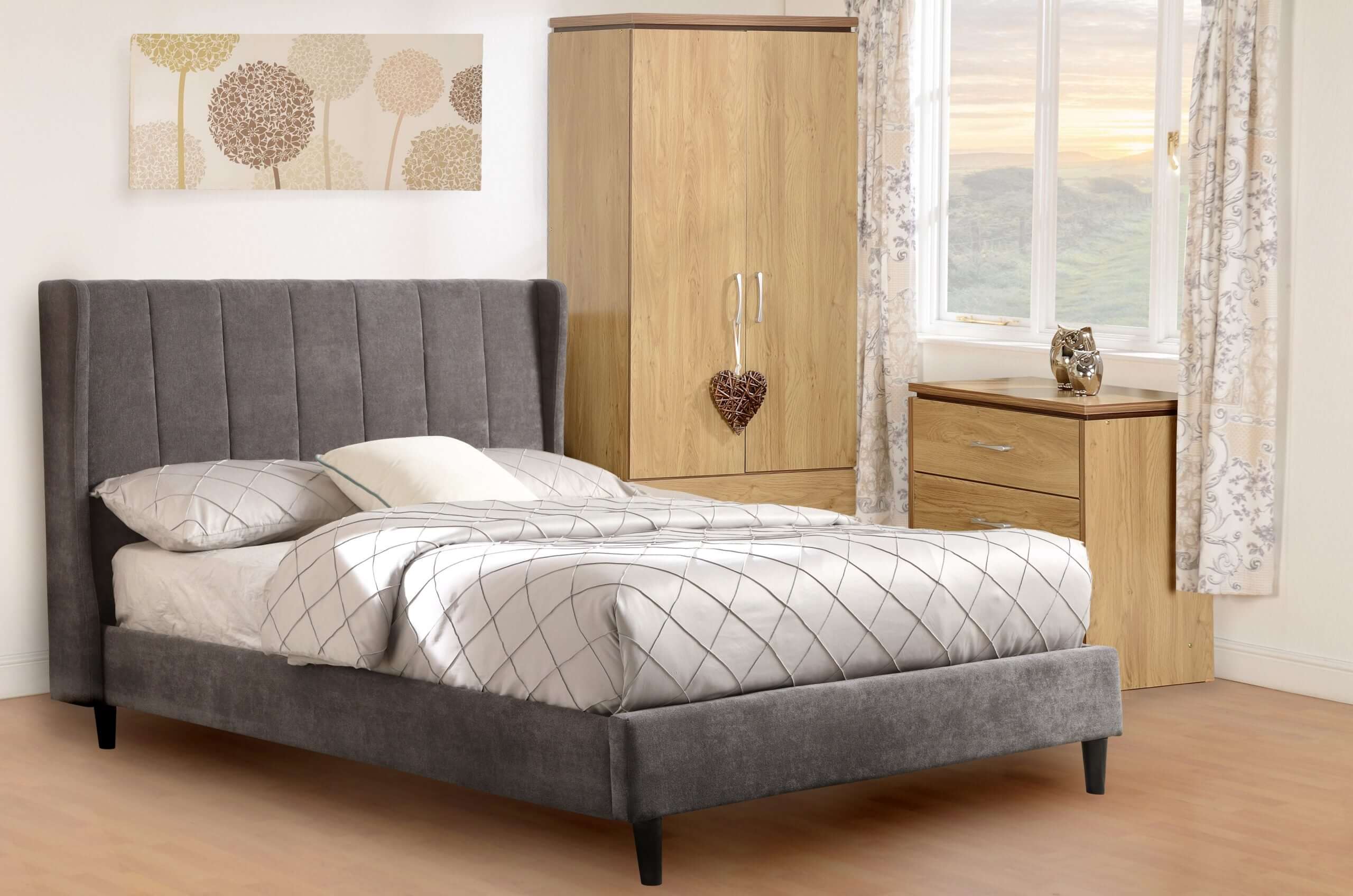 Dark grey store fabric headboard