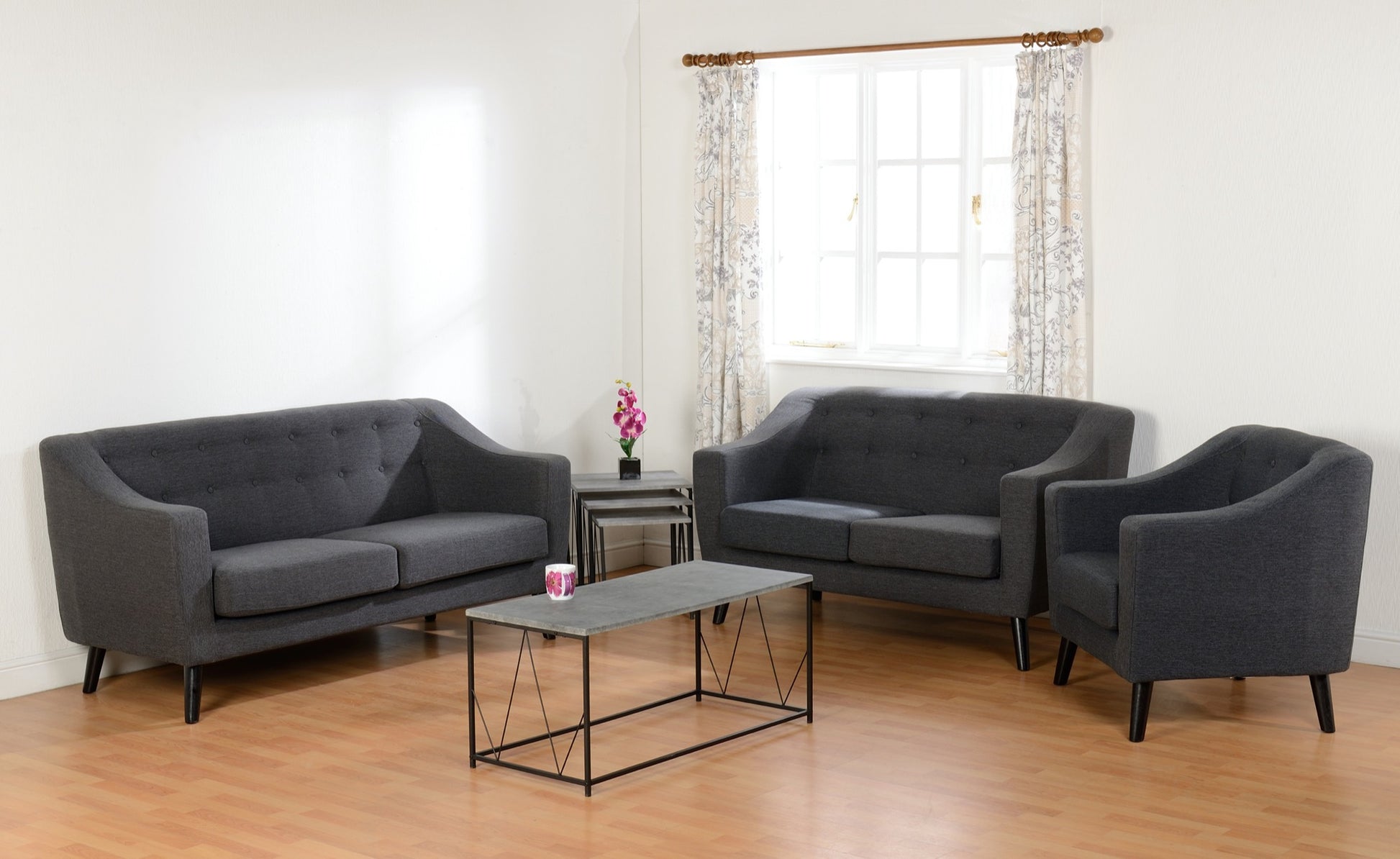 Ashley 3 Seater Sofa - Dark Grey Fabric - The Right Buy Store