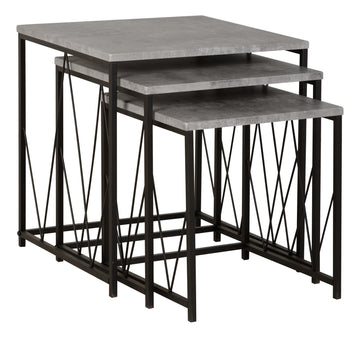 Athens Square Nest Of Tables- Concrete Effect/Black- The Right Buy Store