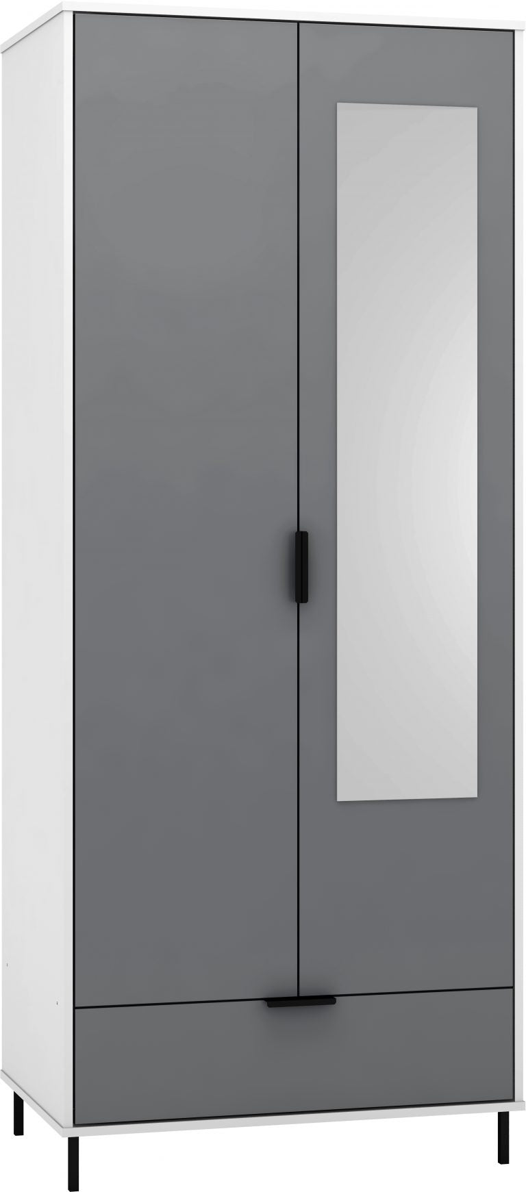 Madrid 2 Door 1 Drawer Mirrored Wardrobe - Grey/White Gloss