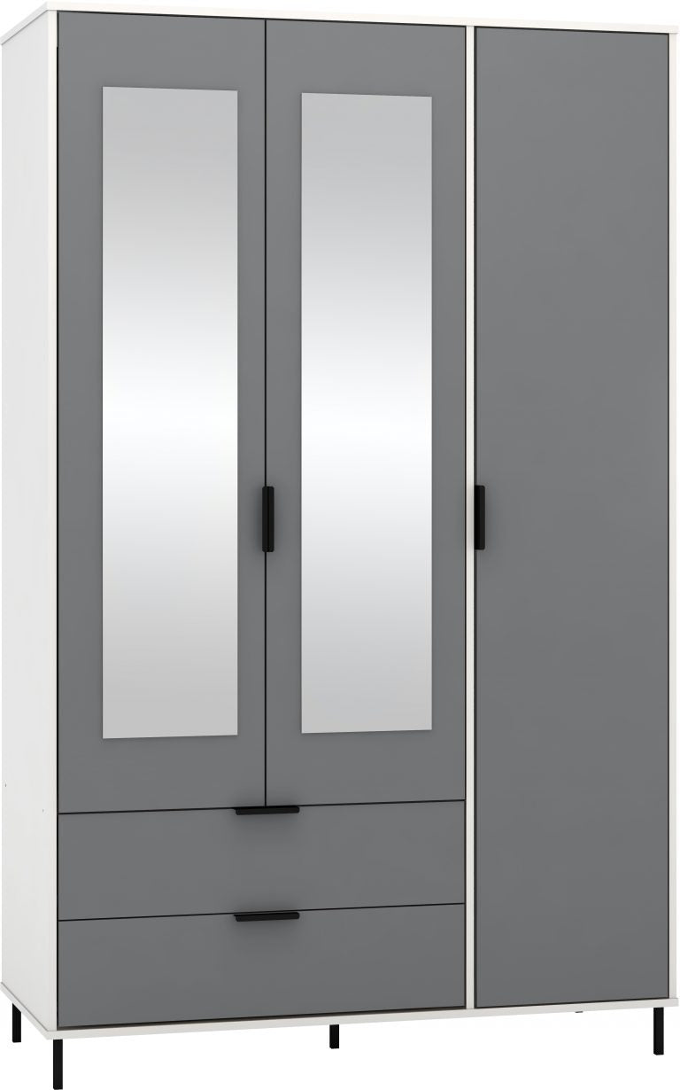 Madrid 3 Door 2 Drawer Mirrored Wardrobe - Grey/White Gloss