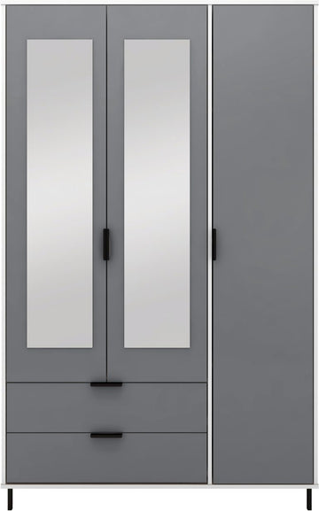 Madrid 3 Door 2 Drawer Mirrored Wardrobe - Grey/White Gloss