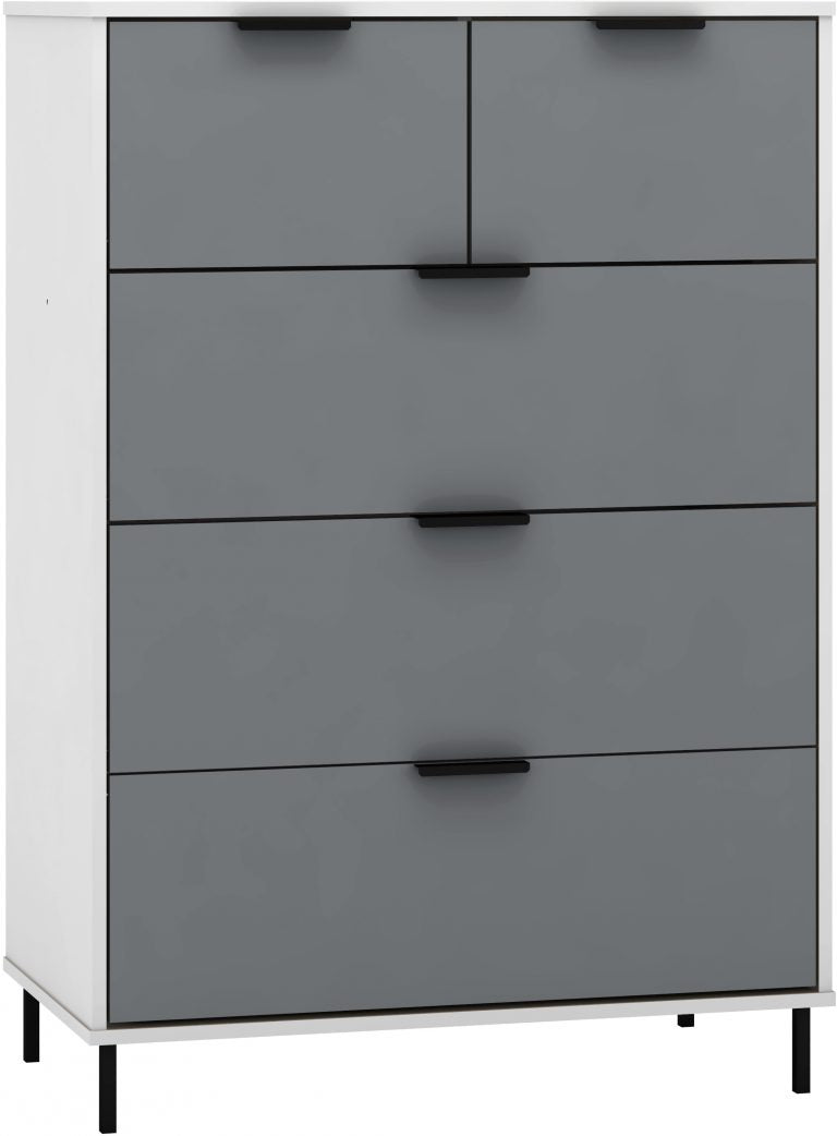 Madrid 3+2 Drawer Chest - Grey/White Gloss