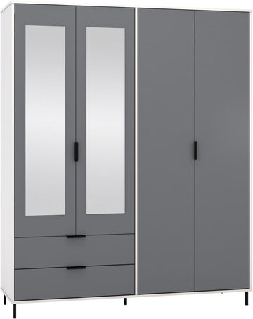 Madrid 4 Door 2 Drawer Mirrored Wardrobe - Grey/White Gloss