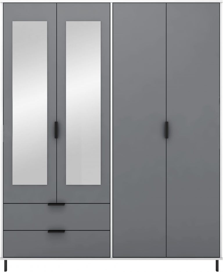 Madrid 4 Door 2 Drawer Mirrored Wardrobe - Grey/White Gloss