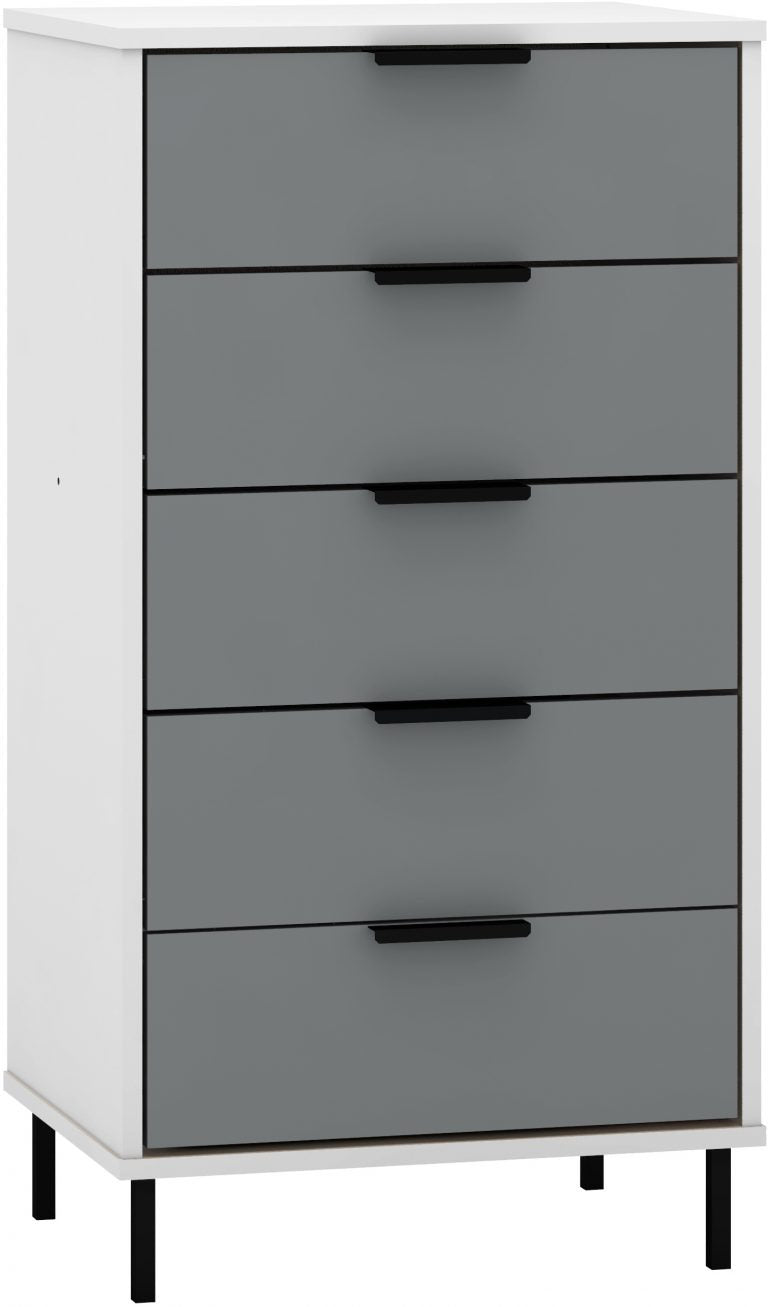 Madrid 5 Drawer Chest - Grey/White Gloss