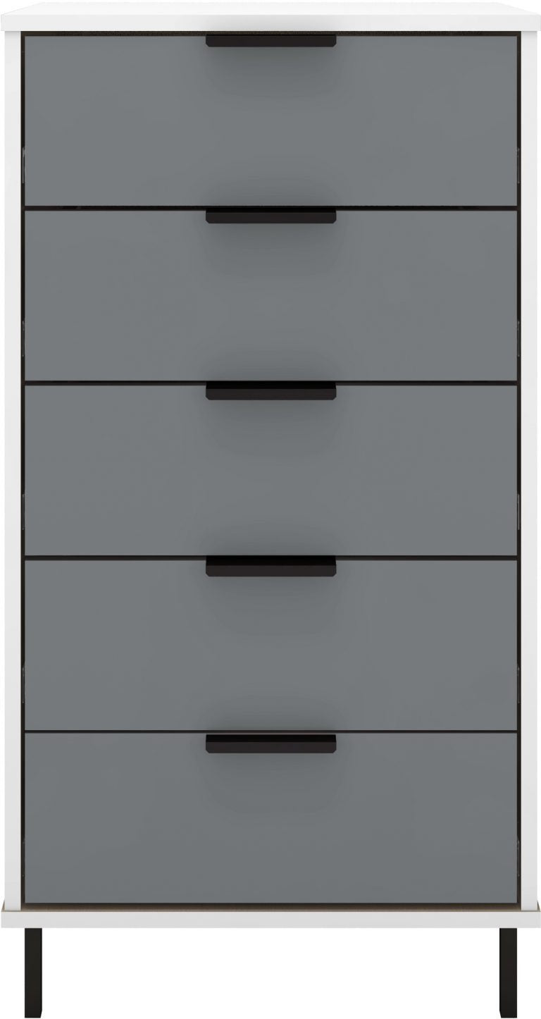 Madrid 5 Drawer Chest - Grey/White Gloss