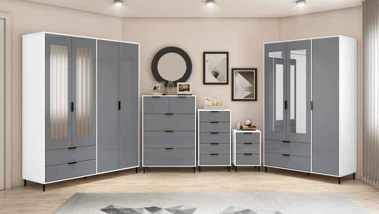 Madrid Bedroom Set- Grey/White Gloss