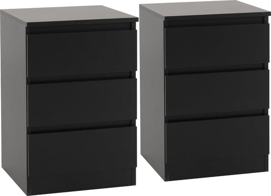 Malvern 3 Drawer Bedside (PAIR) - Black