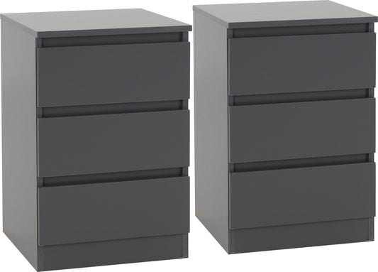 Malvern 3 Drawer Bedside (PAIR) - Grey