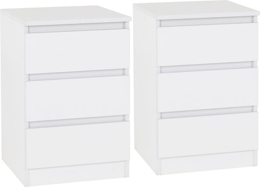 Malvern 3 Drawer Bedside (PAIR) - White