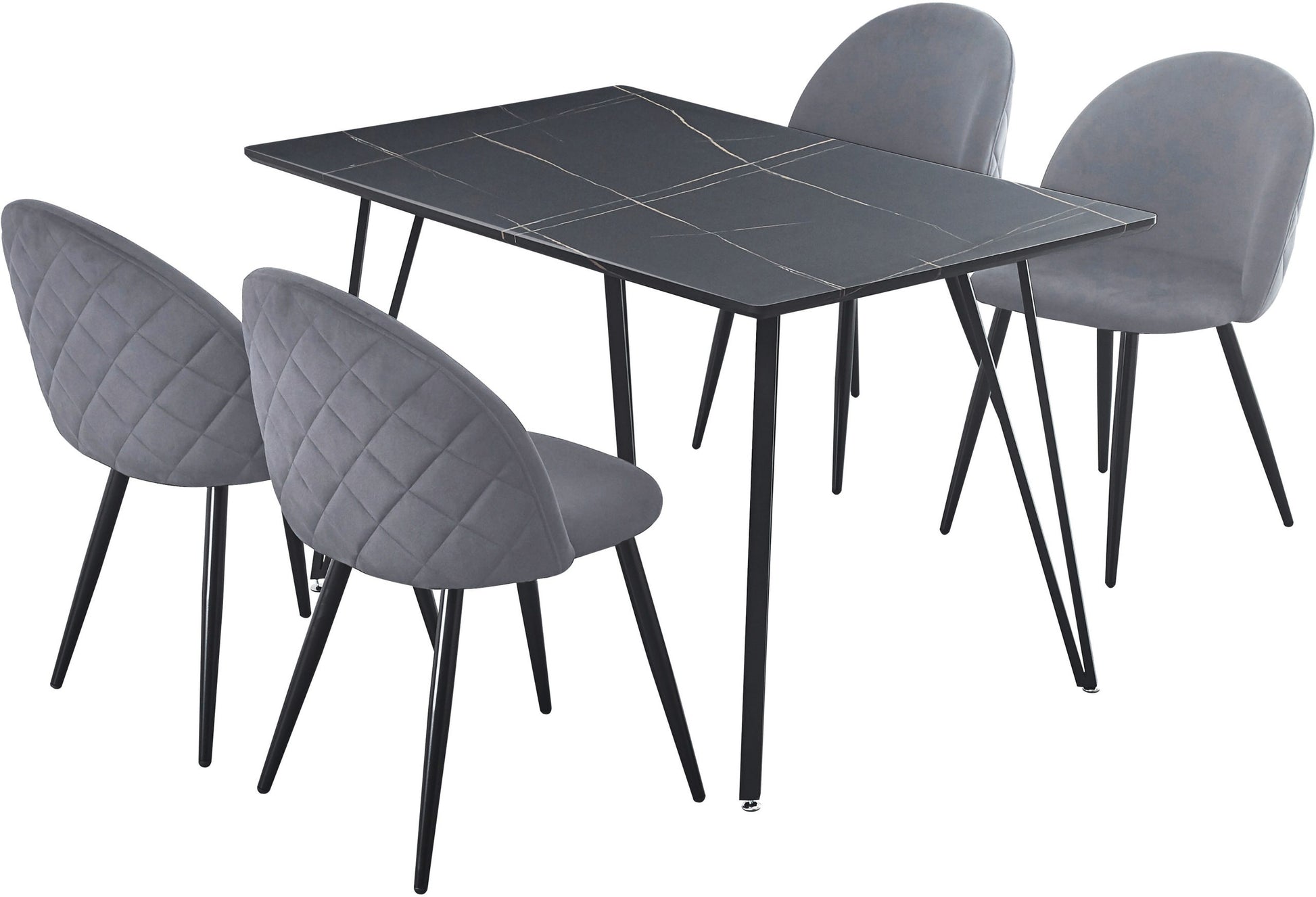 Marlow Dining Set - Black Marble Effect/Black/Grey Velvet