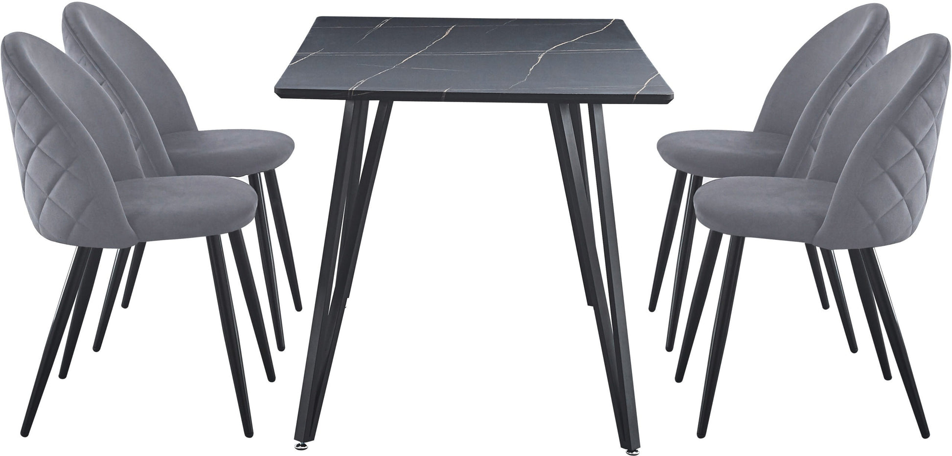 Marlow Dining Set - Black Marble Effect/Black/Grey Velvet