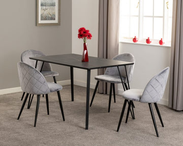 Marlow Dining Set - Black Marble Effect/Black/Grey Velvet