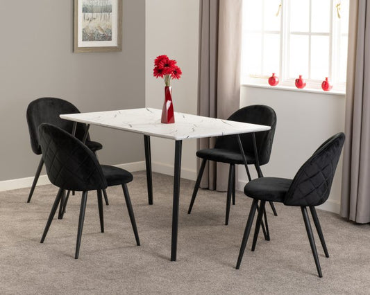 Marlow Dining Set - White Marble Effect/Black/Black Velvet