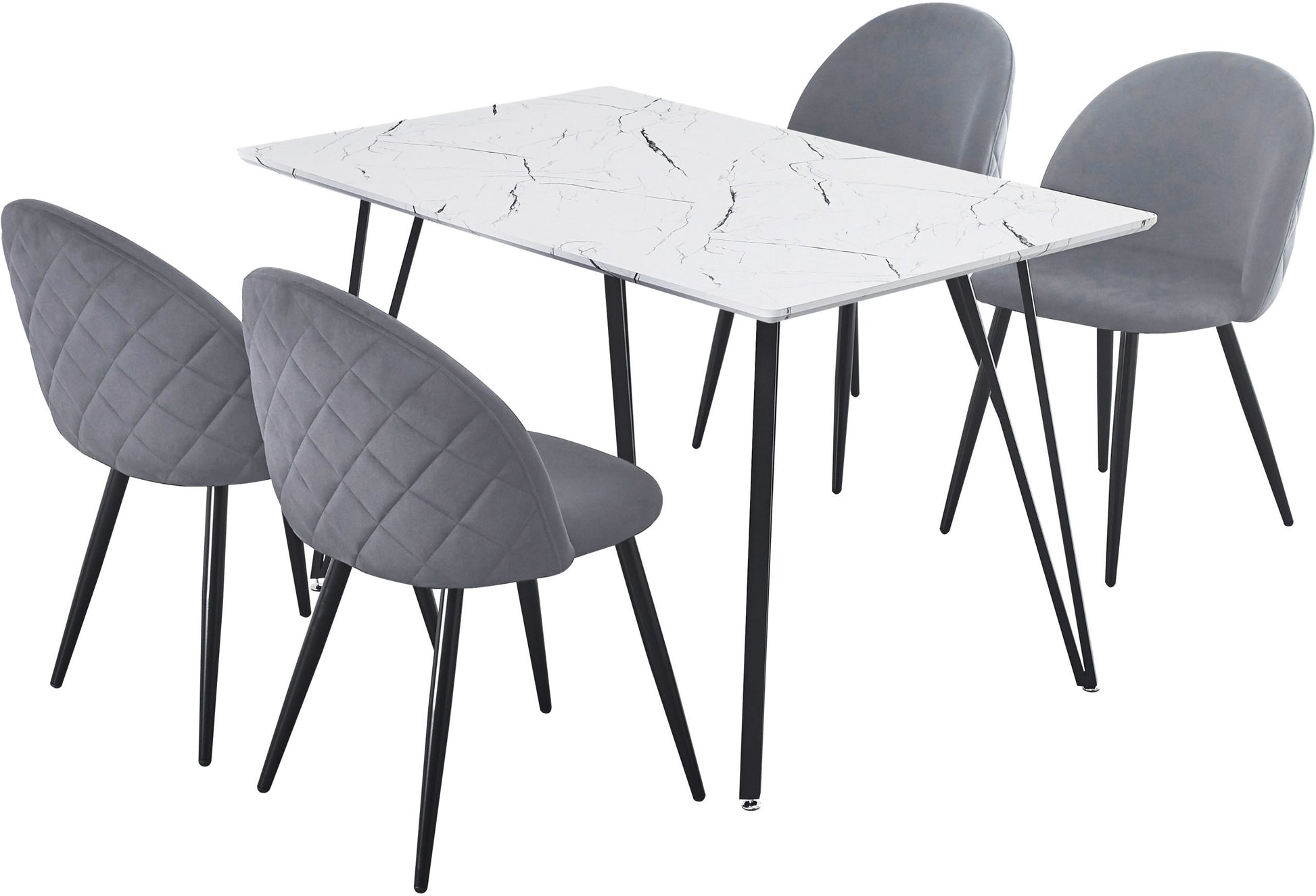 Marlow Dining Set - White Marble Effect/Black/Grey Velvet