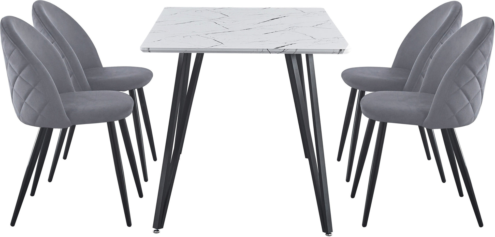 Marlow Dining Set - White Marble Effect/Black/Grey Velvet