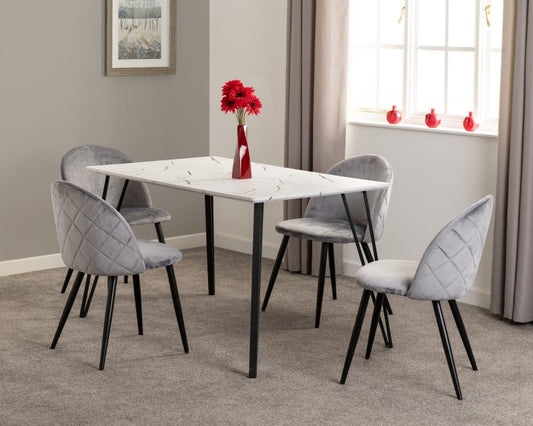 Marlow Dining Set - White Marble Effect/Black/Grey Velvet