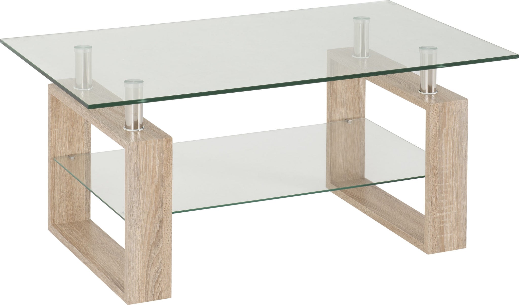 Milan Coffee Table - Sonoma Oak Effect Veneer/Clear Glass/Silver