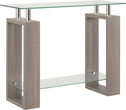 Milan Console Table - Light Charcoal/Clear Glass/Silver