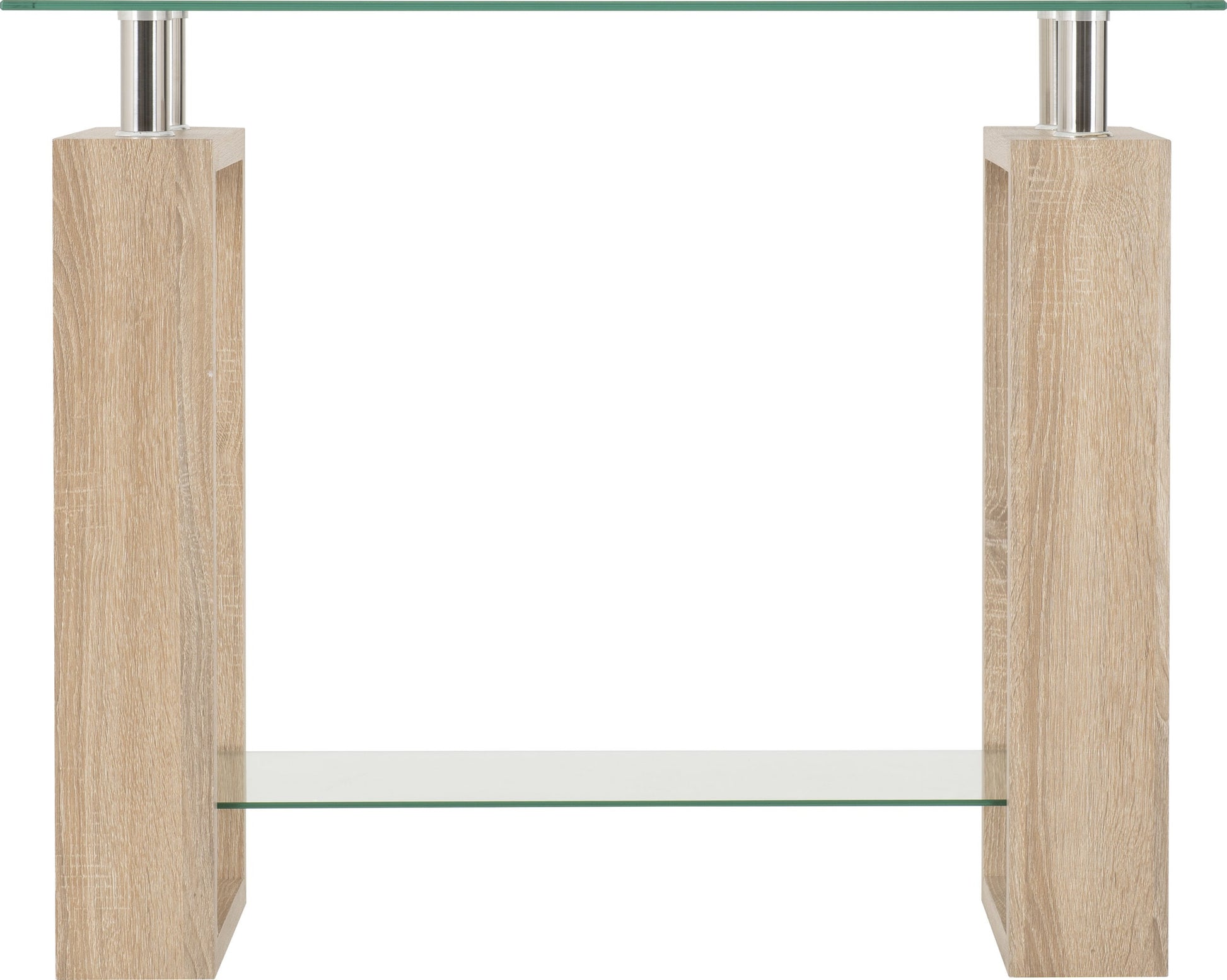 Milan Console Table - Sonoma Oak Effect Veneer/Clear Glass/Silver
