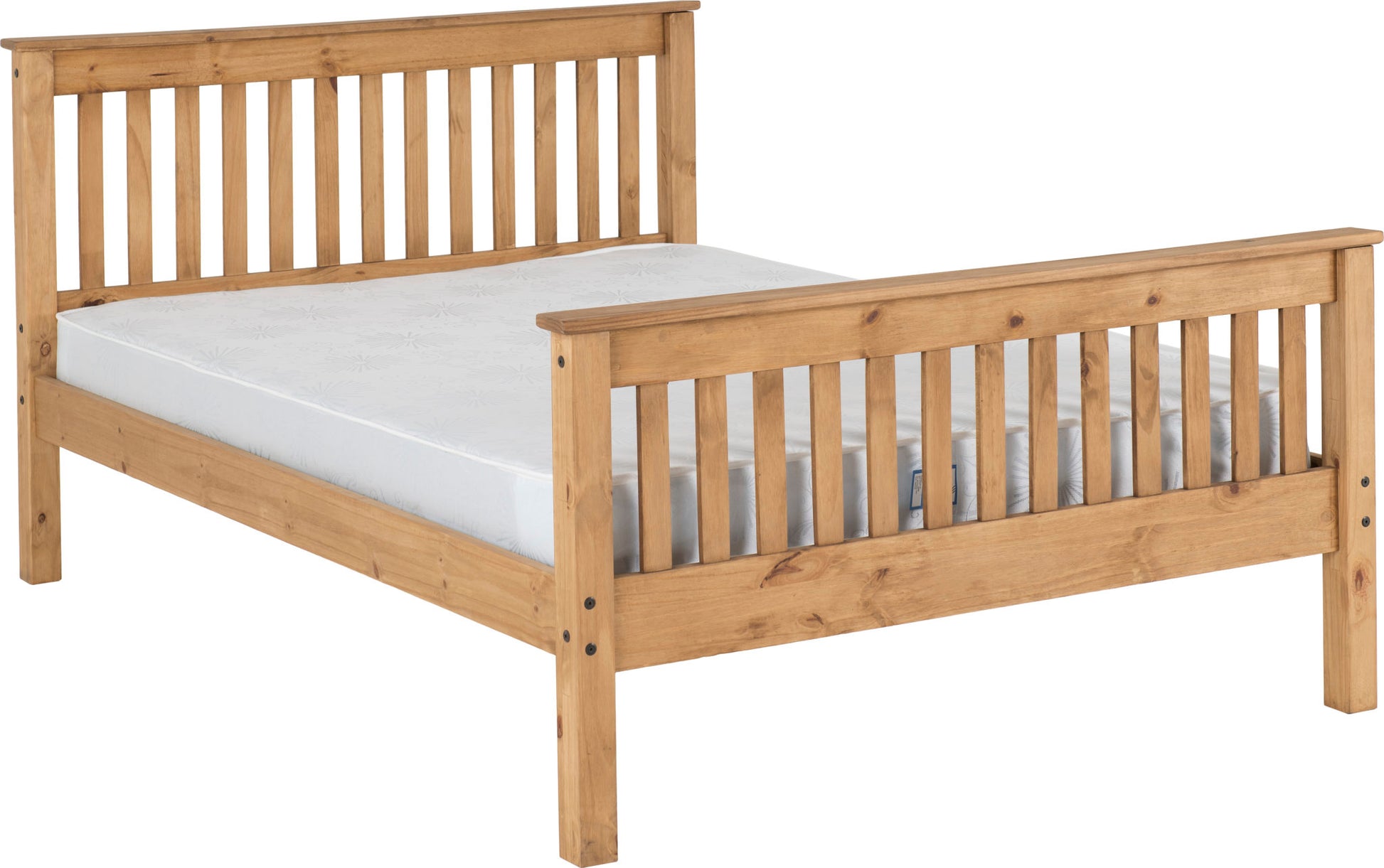Monaco 4'6" Double Bed High Foot End - Distressed Waxed Pine