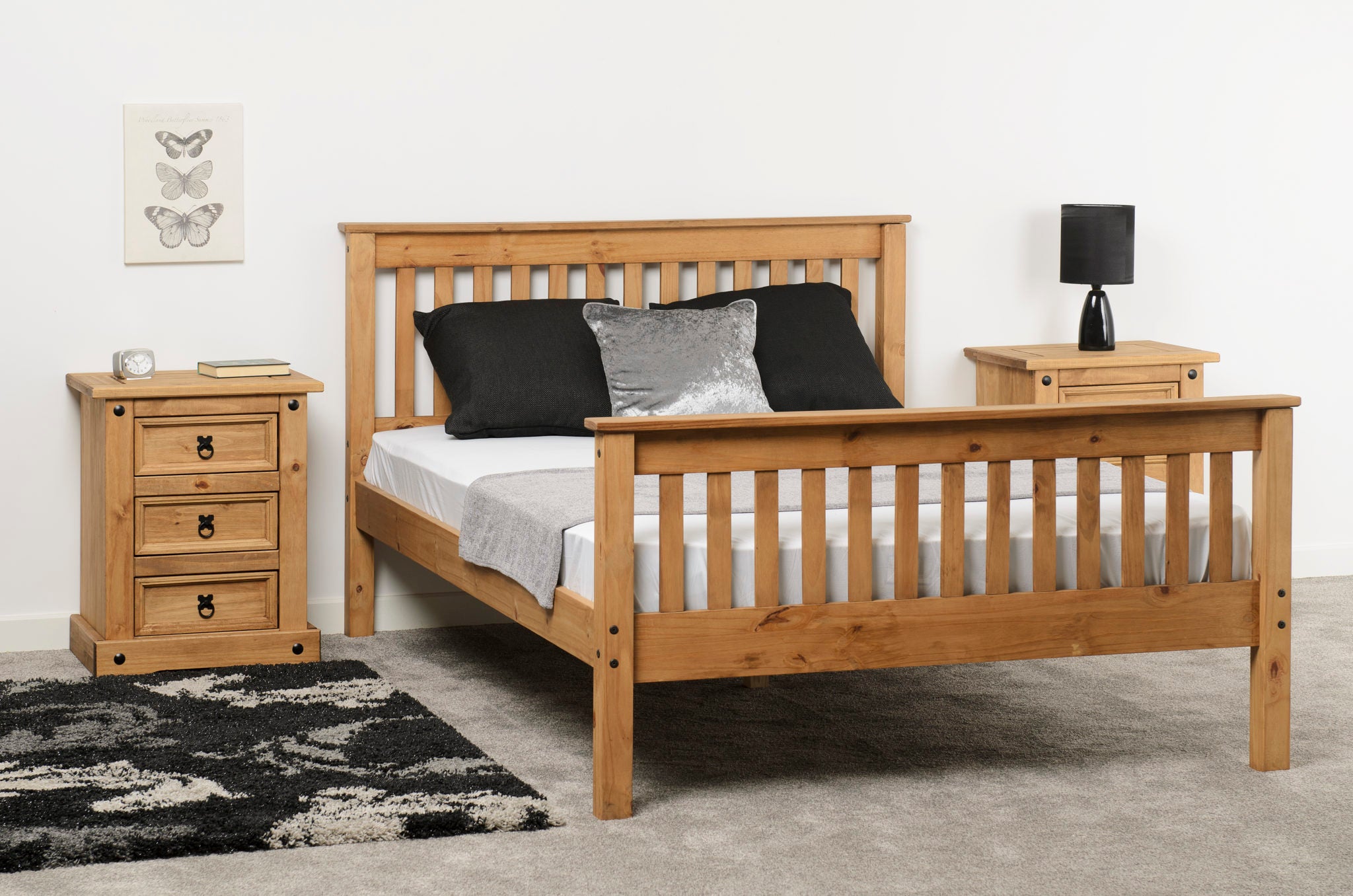 Monaco 4'6" Double Bed High Foot End - Distressed Waxed Pine