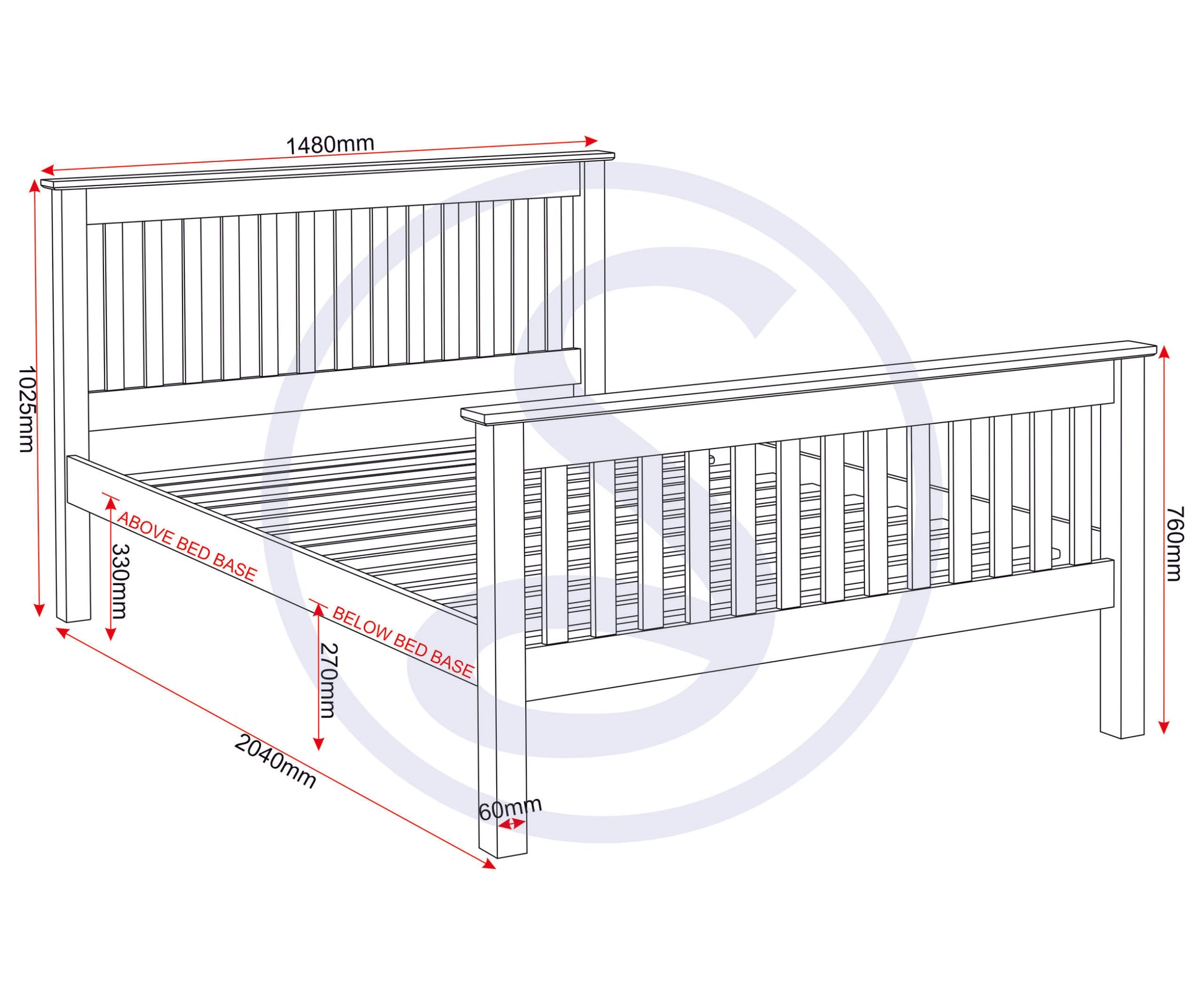 Monaco 4'6" Bed High Foot End - Grey/Oak Effect