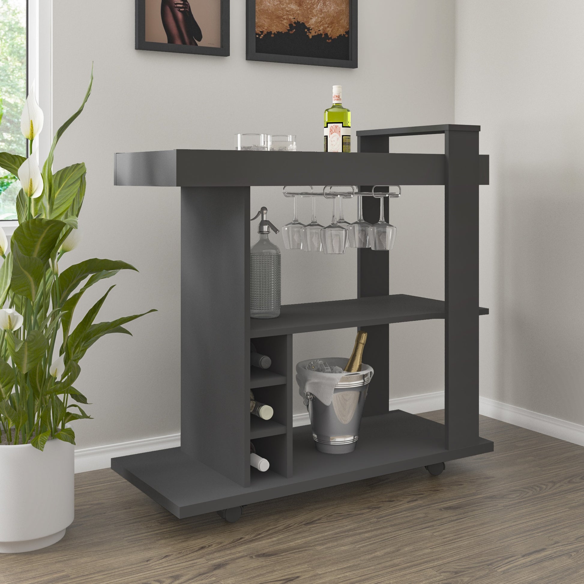 Naples Breakfast Bar/Drinks Cart- Grey- The Right Buy Store