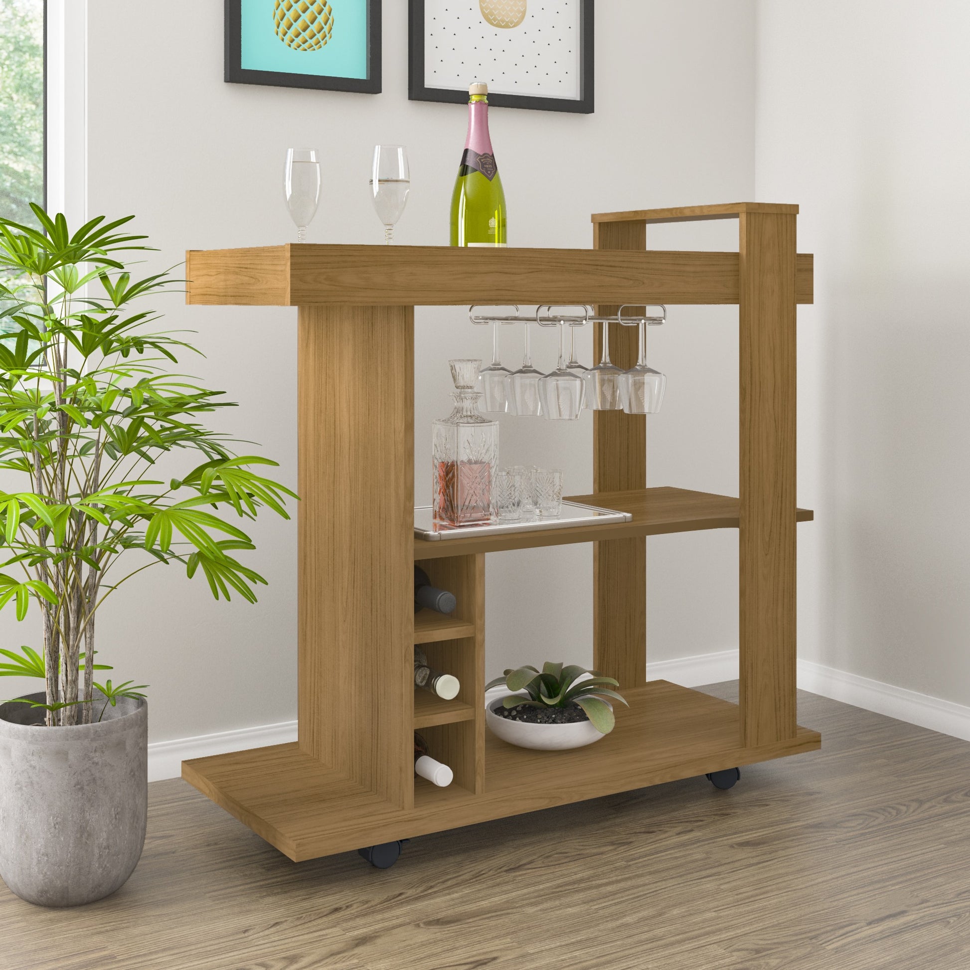 Naples Breakfast Bar/Drinks Cart- Oak Effect- The Right Buy Store