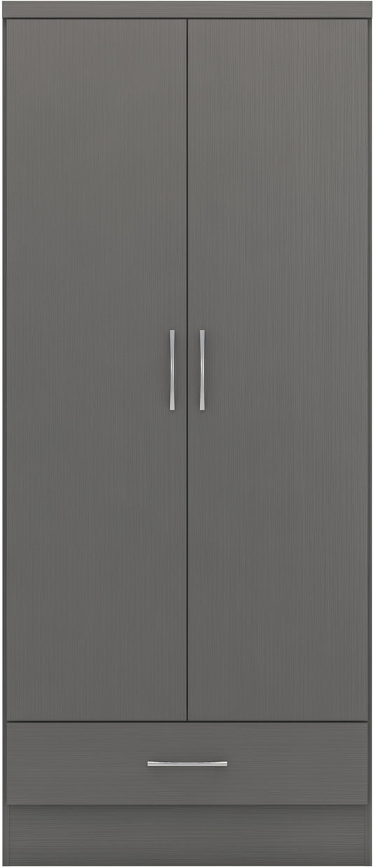 Nevada 2 Door 1 Drawer Wardrobe - 3D Effect Grey