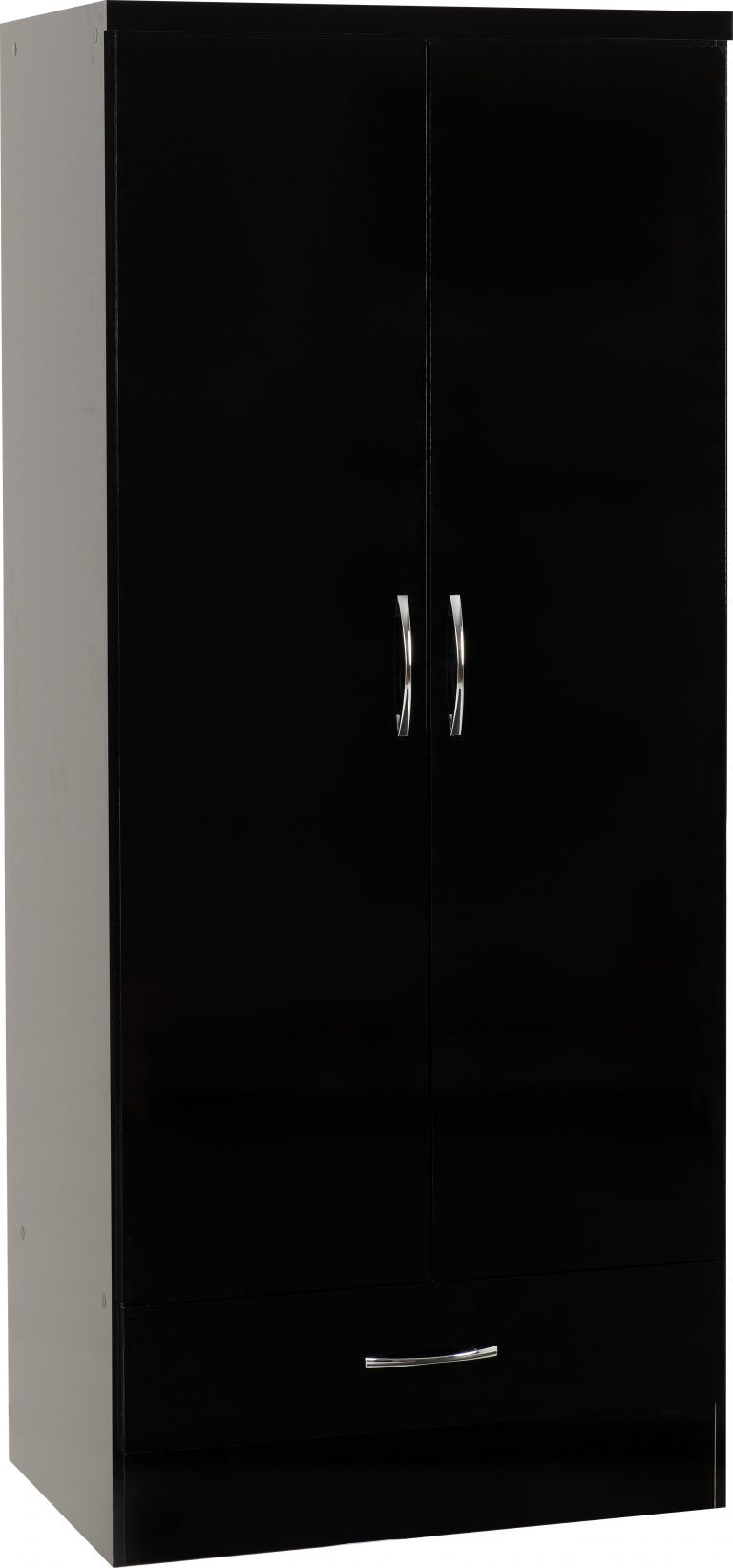 Nevada 2 Door 1 Drawer Wardrobe - Black Gloss