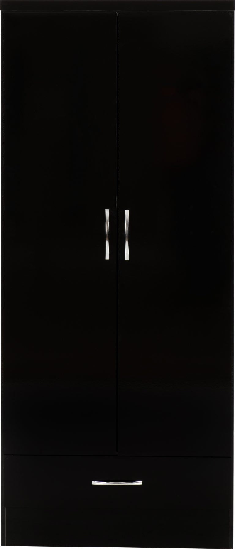 Nevada 2 Door 1 Drawer Wardrobe Bedroom Set - Black Gloss