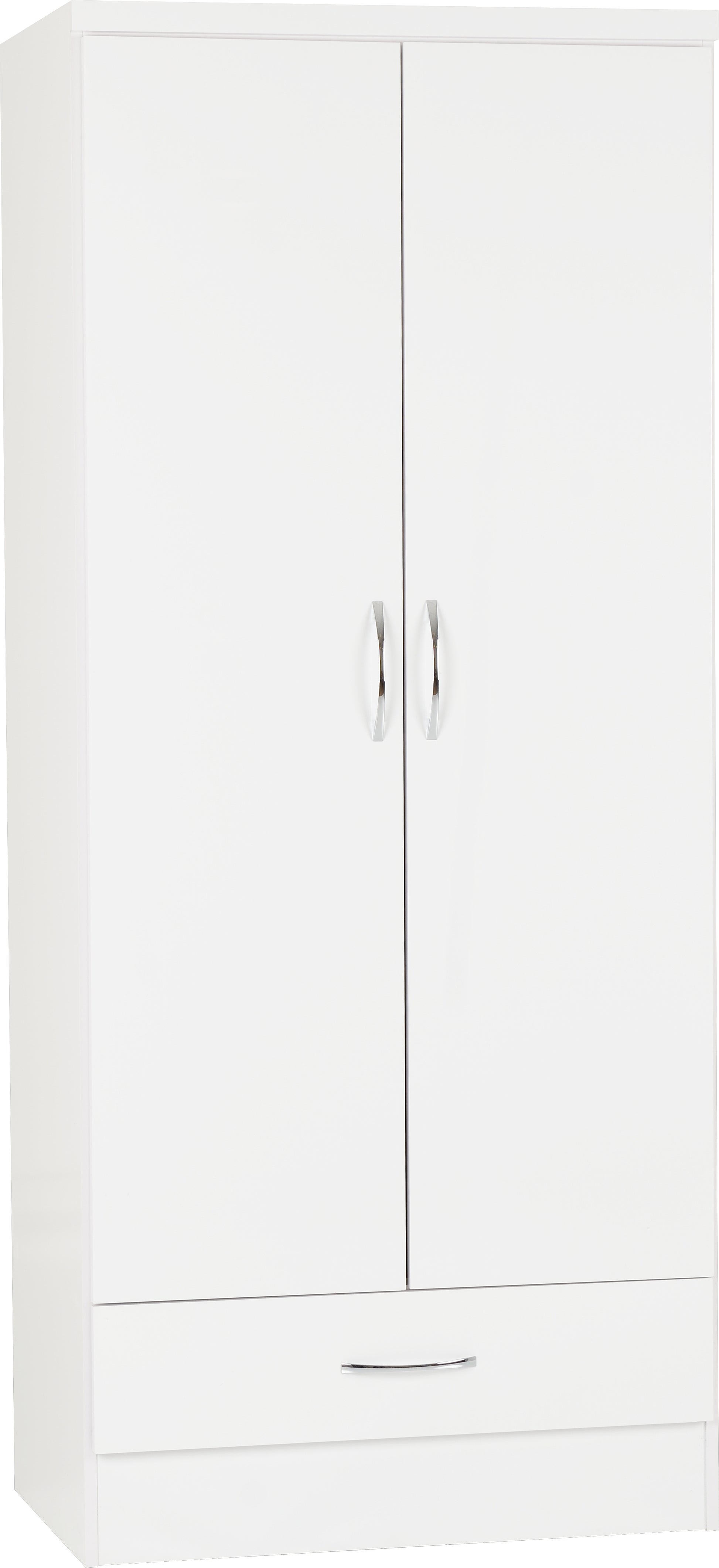 Nevada 2 Door 1 Drawer Wardrobe - White Gloss