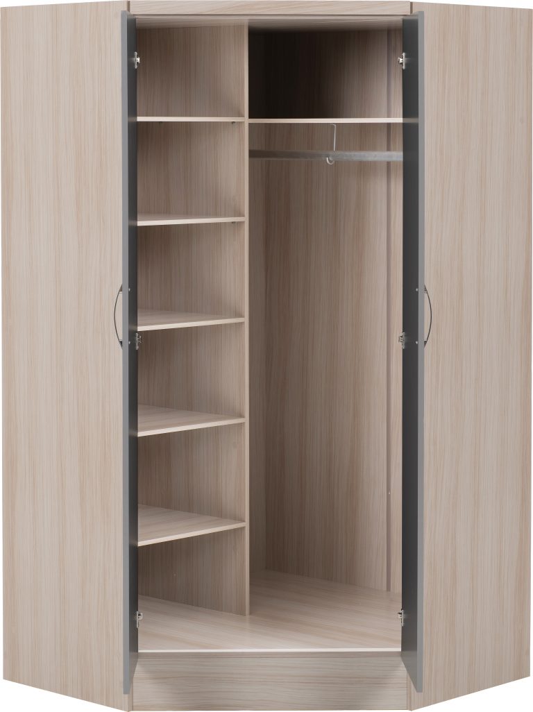 Nevada 2 Door Corner Wardrobe - Grey Gloss/Light Oak Effect Venee