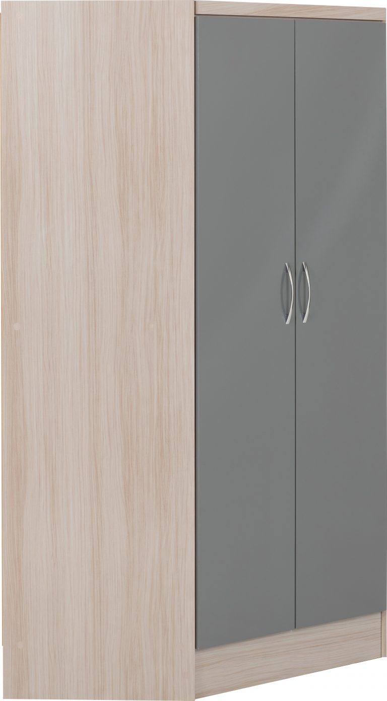 Nevada 2 Door Corner Wardrobe - Grey Gloss/Light Oak Effect Venee