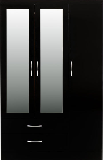 Nevada 3 Door 2 Drawer Mirrored Wardrobe - Black Gloss