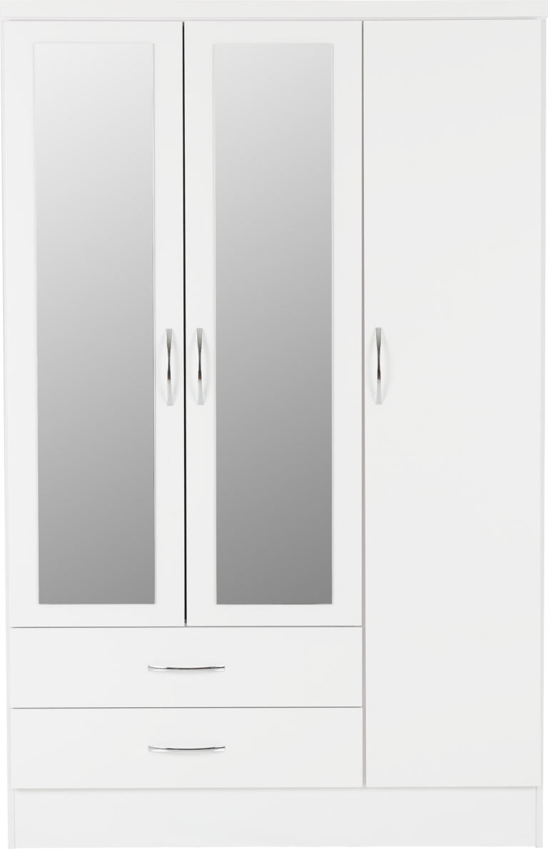 Nevada 3 Door 2 Drawer Mirrored Wardrobe - White Gloss