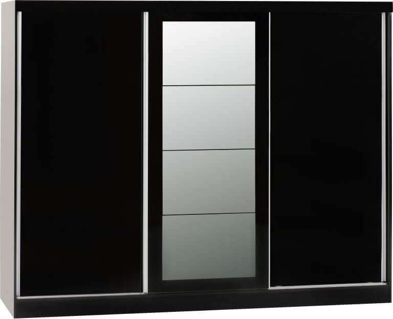 Nevada 3 Door Sliding Wardrobe - Black Gloss