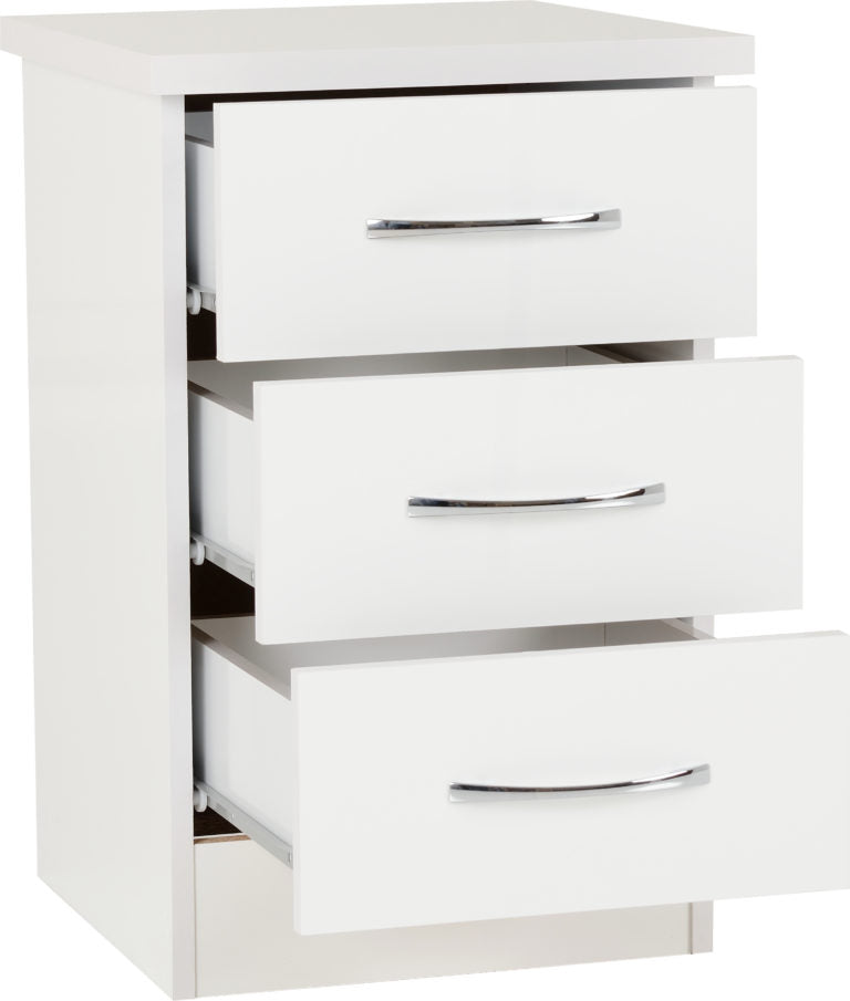 Nevada 3 Drawer Bedside White Gloss- The Right Buy Store