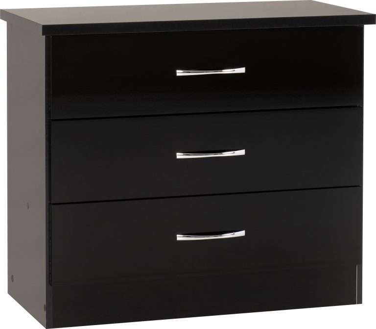 Nevada 3 Drawer Chest - Black Gloss