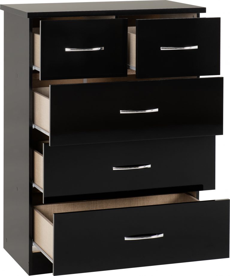 Nevada 3+2 Chest of Drawers - Black Gloss
